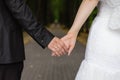 A man holds a woman`s hand. Hands of the bride and groom with a wedding ring close-up Royalty Free Stock Photo