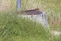 Man hole in the tall grass Royalty Free Stock Photo