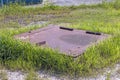 Man hole in the tall grass Royalty Free Stock Photo