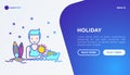 Man on holidays concept with thin line icons: sun, yacht, surfing. Modern vector illustration, web page template