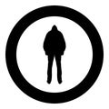 Man in the hood concept danger silhouette back side icon black color illustration in circle round