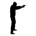 Man in the hood with gun Concept danger outstretched arms icon black color illustration