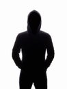 Man in Hood silhouette. Boy in a hooded sweatshirt Royalty Free Stock Photo