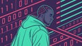 Man in hoodie coding, developer and programmer illustration for tech themes vector design Generative AI Royalty Free Stock Photo