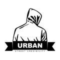 Man in hoodie. Logo design. Urban design. Fight club