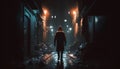 Man in a hoodie walking in a dark alley. 3d rendering