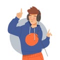 Man in Hoody with Headphones Listening to Music and Moving with Dancing Motion Vector Illustration Royalty Free Stock Photo