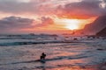 Man horse riding on sunset beach Royalty Free Stock Photo