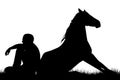 Man and horse sitting back to back Royalty Free Stock Photo