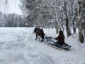 Man and Horse Sledge in Winter Hemu village