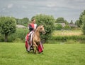 Man on horseback in medieval costume