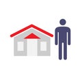 Man and House Icon. House Seller, buyer, vendor, asistant, and owner concept symbols. Vector illustration.