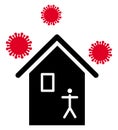 The man in the house under the roof. Stylized drawing, icon. On top of a coronavirus molecule. Symbolizes isolation during quarant Royalty Free Stock Photo