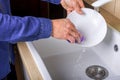 Man washing dishes without gloves