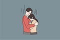 Man hug comfort unhappy young woman