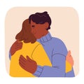 Man hug friend, scared solitude, need company, trust and support, afraid isolation. Autophobia, monophobia, phobia of Royalty Free Stock Photo