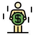 Man with a huge coin icon color outline vector