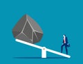 Man with huge stones on seesaw. Concept business balance vector illustration, Rock, Pushing