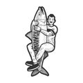 man hugging fish sketch vector illustration Royalty Free Stock Photo