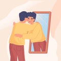 Man hugging his reflection