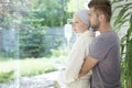 Man hugging sick girlfriend with breast cancer during treatment Royalty Free Stock Photo