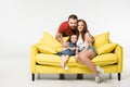 Man hugging wife and daughter Royalty Free Stock Photo