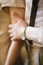 Man hugging a woman in a dress close-up Royalty Free Stock Photo