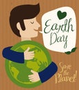 Man Hugging World Representation in Earth Day, Vector Illustration Royalty Free Stock Photo