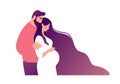 A man hugs a woman awaiting the birth of a child. Concept illustration about pregnancy, motherhood, family, parenthood Royalty Free Stock Photo