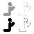 Man human drinking water alcohol beer from bottle knight position set icon grey black color vector illustration image solid fill