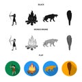 Man, hunter, onion, bonfire .Stone age set collection icons in black, flat, monochrome style vector symbol stock