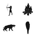 Man, hunter, onion, bonfire .Stone age set collection icons in black style vector symbol stock illustration web.