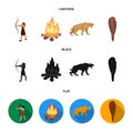 Man, hunter, onion, bonfire .Stone age set collection icons in cartoon,black,flat style vector symbol stock illustration Royalty Free Stock Photo