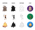 Man, hunter, onion, bonfire .Stone age set collection icons in cartoon,black,outline,flat style vector symbol stock