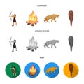 Man, hunter, onion, bonfire .Stone age set collection icons in cartoon,flat,monochrome style vector symbol stock Royalty Free Stock Photo