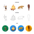 Man, hunter, onion, bonfire .Stone age set collection icons in cartoon,outline,flat style vector symbol stock Royalty Free Stock Photo