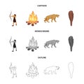 Man, hunter, onion, bonfire .Stone age set collection icons in cartoon,outline,monochrome style vector symbol stock Royalty Free Stock Photo