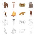 Man, hunter, onion, bonfire .Stone age set collection icons in cartoon,outline style vector symbol stock illustration Royalty Free Stock Photo