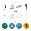 Man, hunter, onion, bonfire .Stone age set collection icons in flat,outline,monochrome style vector symbol stock