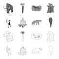 Man, hunter, onion, bonfire .Stone age set collection icons in outline,monochrome style vector symbol stock illustration