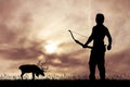 Man hunting with bow and arrows Royalty Free Stock Photo