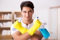 The man husband cleaning the house helping wife Royalty Free Stock Photo