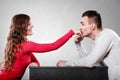 Man husband kissing woman hand. Love couple.