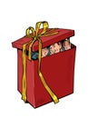 man husband red gift box christmas or birthday. surprise purchase, holiday sale