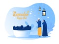 Man husband woman wife religious islamic Fasting feast party Ramadan Kareem, Iftar with illustration