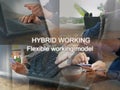 A man in hybrid work style to blend his time between working at an office and from several different places including home