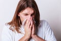 Man with hygienic tissue Royalty Free Stock Photo