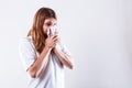 Man with hygienic tissue Royalty Free Stock Photo