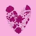 Heart made of dark pink flowers Royalty Free Stock Photo