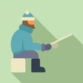 Man ice fishing icon flat vector. Season eskimo fisher